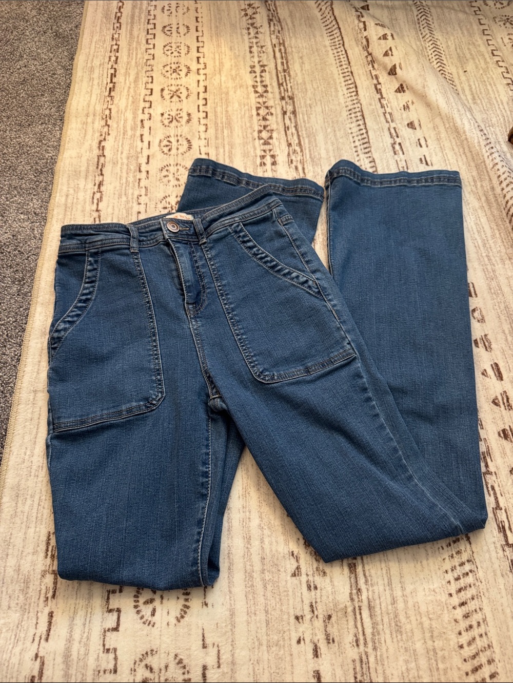 Knox Rose Dark Blue Flare Jeans with Front Patch Pockets